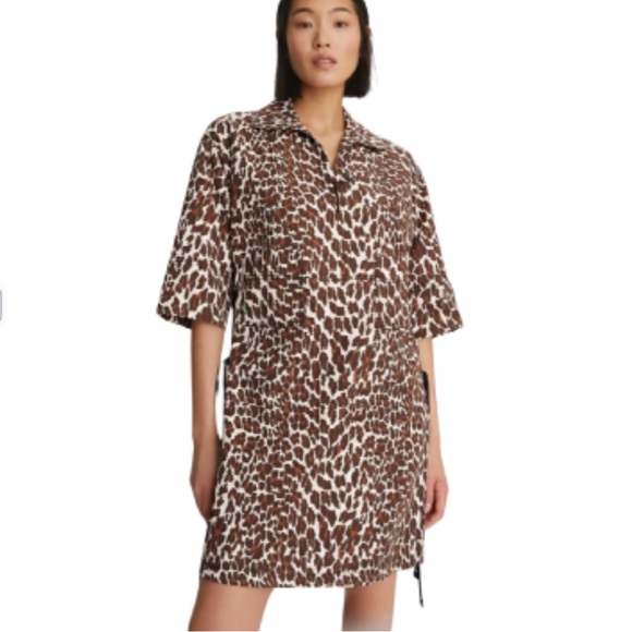 Tory‎ Burch Reva Leopard Print Cotton Poplin Shirtdress size 14
